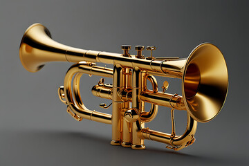 Naklejka premium gold lacquer trumpet with mouthpiece .