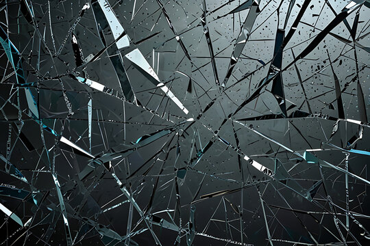 Image Of A Broken Glass Window On A Black Background.