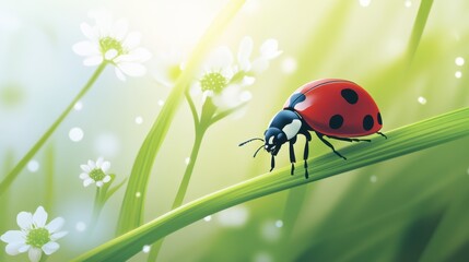 Fototapeta premium Beautiful cute ladybug with flower in Spring.