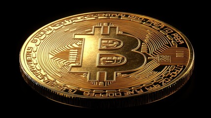 Golden Bitcoin Cryptocurrency Coin, Digital Currency, Dark Background, Finance
