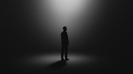 Fototapeta premium Monochromatic silhouette, A man contemplates in illuminated solitude
