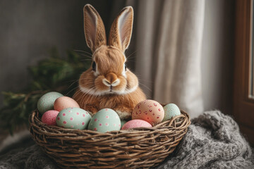 The Easter bunny delivering eggs, playful and festive, holiday theme