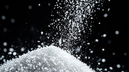 Obraz premium Salt being poured from above, dispersing in mid-air.