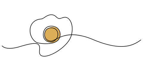 Obraz premium Continuous one line drawing of fried egg. Vector illustration, World egg day simple web banner, background. One continuous line drawing with text Egg Day, Scrambled eggs drawn with one continuous line