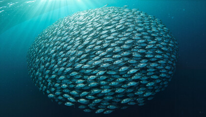 Fototapeta premium Massive school of fish forming a bait ball in the ocean