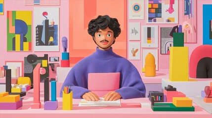 Sculpted Creator At Work Surrounded By Artistic Expressions In A Colorful Claymation Scene