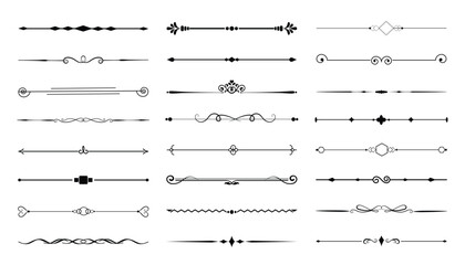 Set of Vintage decorative lines. text dividers. Line border. Lines separators, Borders, Vintage dividers, Underline elements. Vector illustration