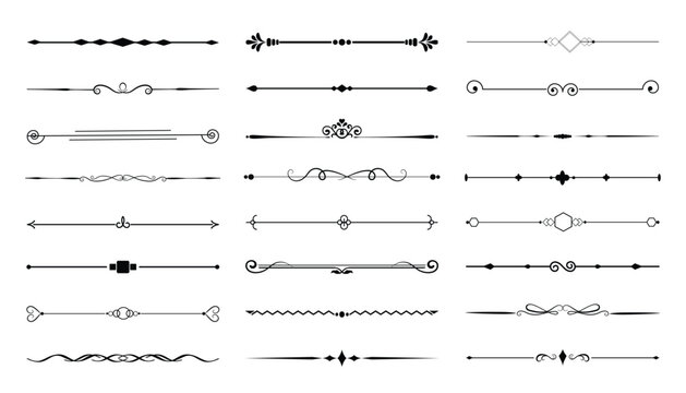 Set of Vintage decorative lines. text dividers. Line border. Lines separators, Borders, Vintage dividers, Underline elements. Vector illustration