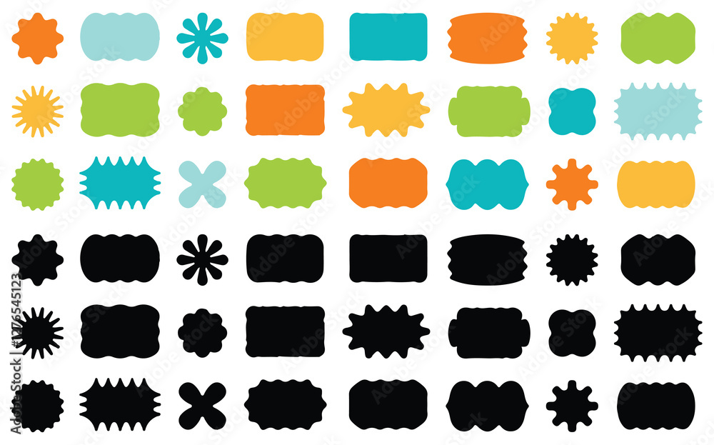 Fototapete zig zag wavy shape frames. vector rectangular and round abstract clouds, flowers and text boxes. sca