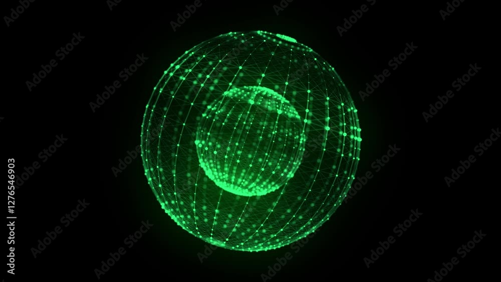 Aufkleber technology green sphere with connecting dots and lines. digital abstract network structure. 3d rende