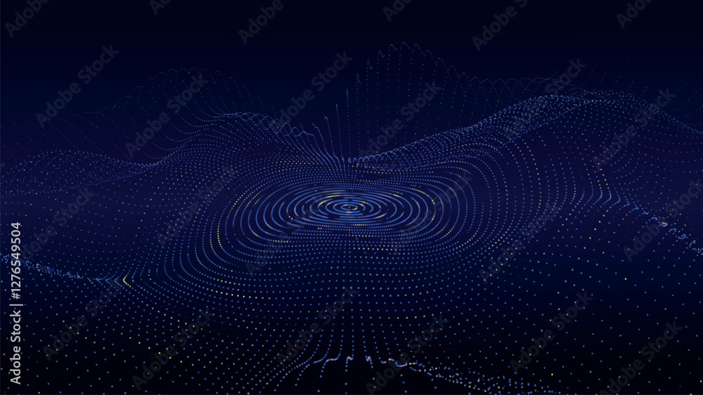 Wall mural abstract blue futuristic wave. flow of particles. big data transfer visualization. vector illustrati
