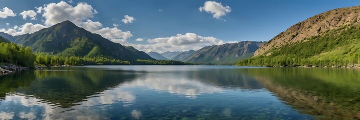 Panoramic Mountain and Lake Reflection A Serene Natural Landscape