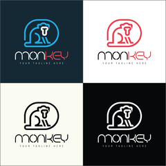 Monkey long tailed line art logo set template design