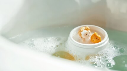 This delightful image features adorable character figures floating in a bubbly foam bath, creating a whimsical and playful atmosphere filled with joy and imagination.