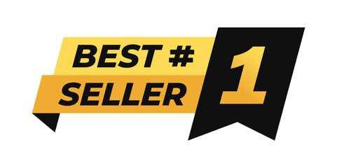 Top number 1 Best seller banner with simple flat modern ribbon. Vector label isolated for icon, label, badge, logo, insigna, seal, tag, sign, seal, symbol, stamp, sticker, emblem