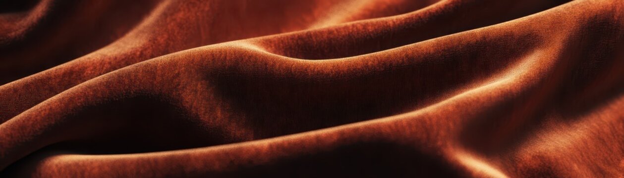 Soft burnt sienna velvet folds, luxurious texture, rich minimalist feel