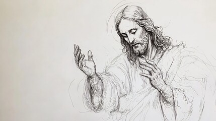 Fototapeta premium Jesus blessing gesture continuous line drawing