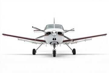 Front view small airplane isolated on white background, Selective focus private touring airplane on white background.
