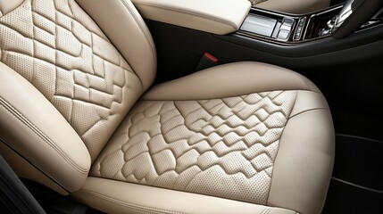 Obraz premium Close-up of beige leather car seat with unique quilted pattern.