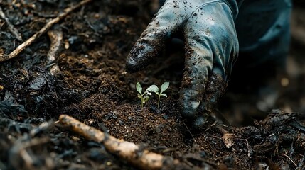 nurturing nature: a close-up of planting seedlings in rich soil