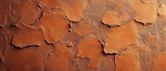Fototapeta premium Muted cinnamon orange handmade clay wall, organic imperfections, rustic minimal appeal