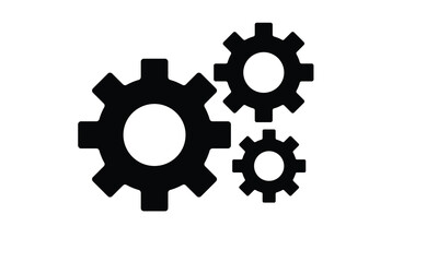 3 setting icon set, balck filled silhoutte of setting icos .