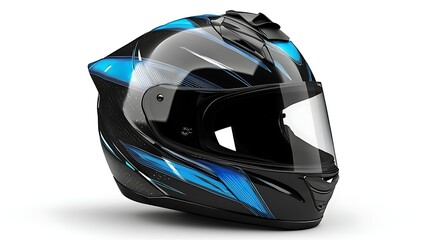 Sleek black motorcycle helmet with blue accents for safety assurance