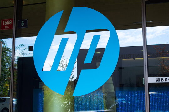 The Hewlett-Packard company logo on headquarters building on October 14, 2017 in Prague, Czech republic.