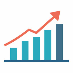 A bar graph showing an upward trend with an arrow indicating growth and positive progression forward. Business themed Graphic resource.