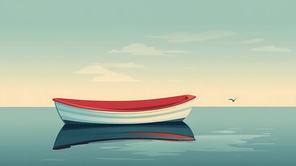 Fototapeta premium Serene Seascape with a Small Rowboat at Rest