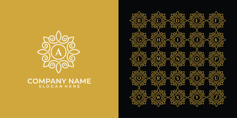 Set of initial letter a z luxury ornament monogram logo design template flat vector