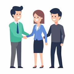 Fototapeta premium Business colleagues congratulating new hire in flat vector style art