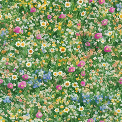 padrão floral, padrão seamless, rosas, margaridas, flores amarelas, botões decorativos, folhas verdes, decoração romântica, fundo em tons pastéis, padrão contínuo, composição floral, buquê de flores, 