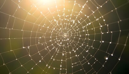 Obraz premium a spider web with drops of water on it