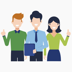 Fototapeta premium Coworkers giving thumbs up after task in flat vector style image