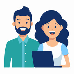 Fototapeta premium Coworkers laughing and bonding at workplace with flat vector style design