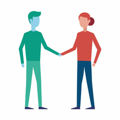 Coworkers shaking hands in agreement with flat vector style image