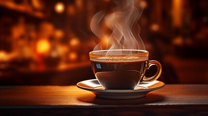 Obraz premium Tasse de café ou cappuccino. Boisson chaude, ambiance chaleureuse et relaxante. Arrière-plan pour conception et création graphique.