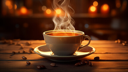 Obraz premium Tasse de café ou cappuccino. Boisson chaude, ambiance chaleureuse et relaxante. Arrière-plan pour conception et création graphique.