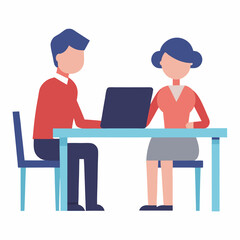 Professional colleagues collaborating at desk in flat vector style design