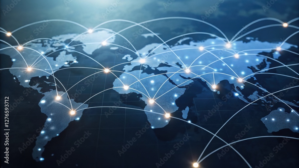 Aufkleber digital world map with glowing connections representing global networking.