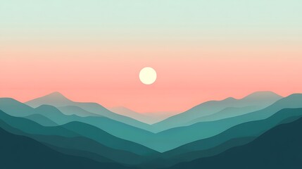 Fototapeta premium Serene Sunset Over Teal Mountain Ranges