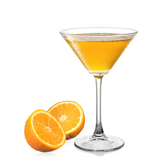 Orange vodka martini cocktail on white background, studio shot