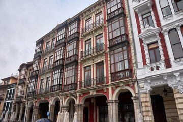 Ornate facades of old town buildings reflecting the architectural beauty of Aviles