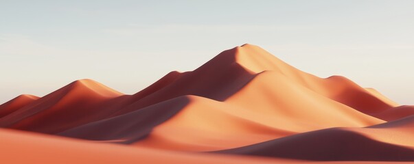 Desert landscape with golden sand dunes stretching endlessly, warm sunlight casting soft shadows, breathtaking natural scenery, high-resolution