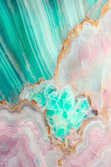 Fototapeta premium Abstract watercolor illustration with blue, green and pink waves. splashes create a soft, calm effect. Perfect for backgrounds. Combination of pastel tones