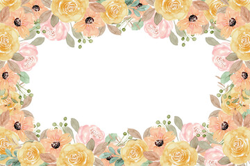 Watercolor flowers background for design pastel color. Floral border frame card template.