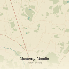 Fototapeta premium Vintage map of Mantenay-Montlin, France.
