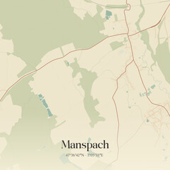 Obraz premium Vintage map of Manspach, France.