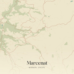 Obraz premium Vintage map of Marcenat, France.